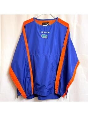 Vintage PUMA Men's Florida Gators Vented Pullover Windbreaker Medium Blue Orange